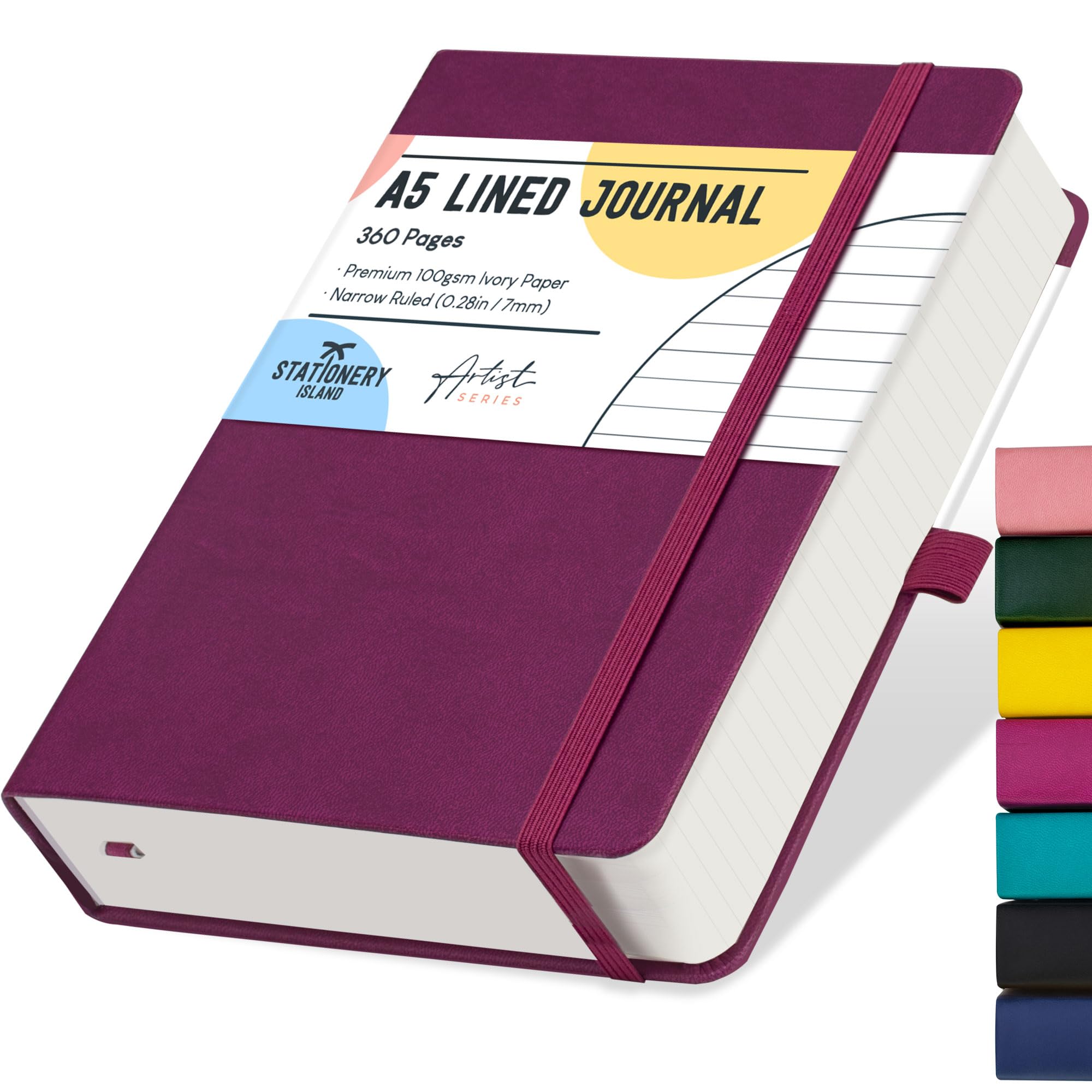 STATIONERY ISLAND A5 Lined Notebook, 360 Pages Thick Journal Notebook, Ruled Journal Berry Hardcover with 100gsm for Writing, Working, Studying, Diary — image 1