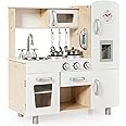 Costzon Kitchen Playset for Kids, Wooden Pretend Cooking Kitchen w/Utensils, Oven, Cabinets, Faucet, Sink & Telephone, Toddlers Play Kitchen Set with Accessories Gift for Age 3+ (Natural)