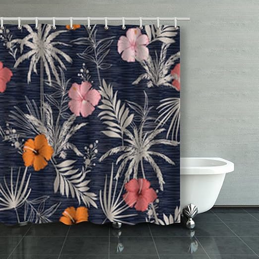 Amazon トレンディな夏ハワイ印刷シームレスなアロハシャツハイビスカス柄デザインデザインシャワーカーテンカスタム66 Wx72lインチ防水ポリエステルファブリックホームバスルーム用装飾バス装飾カーテン シャワーカーテン ホーム キッチン オンライン通販