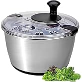 SveBake Stainless Steel Salad Spinner 6.34Qt, BPA-Free Large Lettuce Dryer | Quick Dry Lettuce, Veggies &amp; Fruit, Drain, Secure Locking Lid, Non-Slip Vegetable Washer, Easy Clean, Large Capacity Bowl
