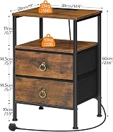 HOOBRO Bedside Table with Charging Station Rustic Brown & Black EBF110KBZ01 view 3