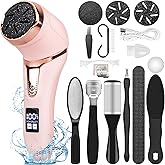 Electric Callus Remover for Feet (with Vacuum Cleaner), Rechargeable Foot Callus Remover Pedicure Tools Foot File, Professional Foot Care Kit Deadskin Remover with 3Heads&2Speed,LCD Display-Pink