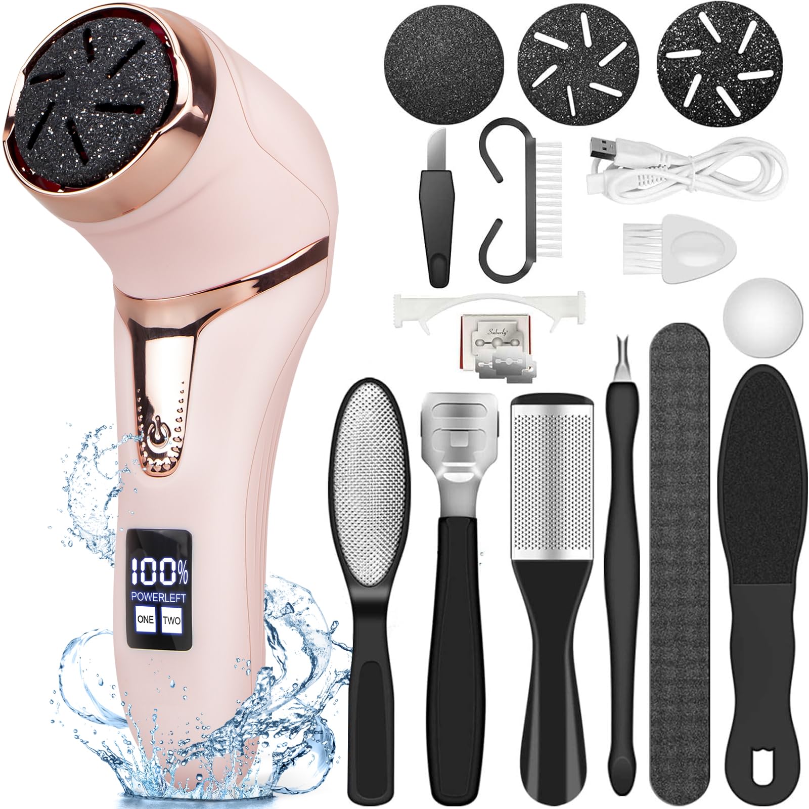 Photo 1 of Electric Callus Remover for Feet (with Vacuum Cleaner), Rechargeable Foot Callus Remover Pedicure Tools Foot File, Professional Foot Care Kit Deadskin Remover with 3Heads&2Speed,LCD Display-Pink