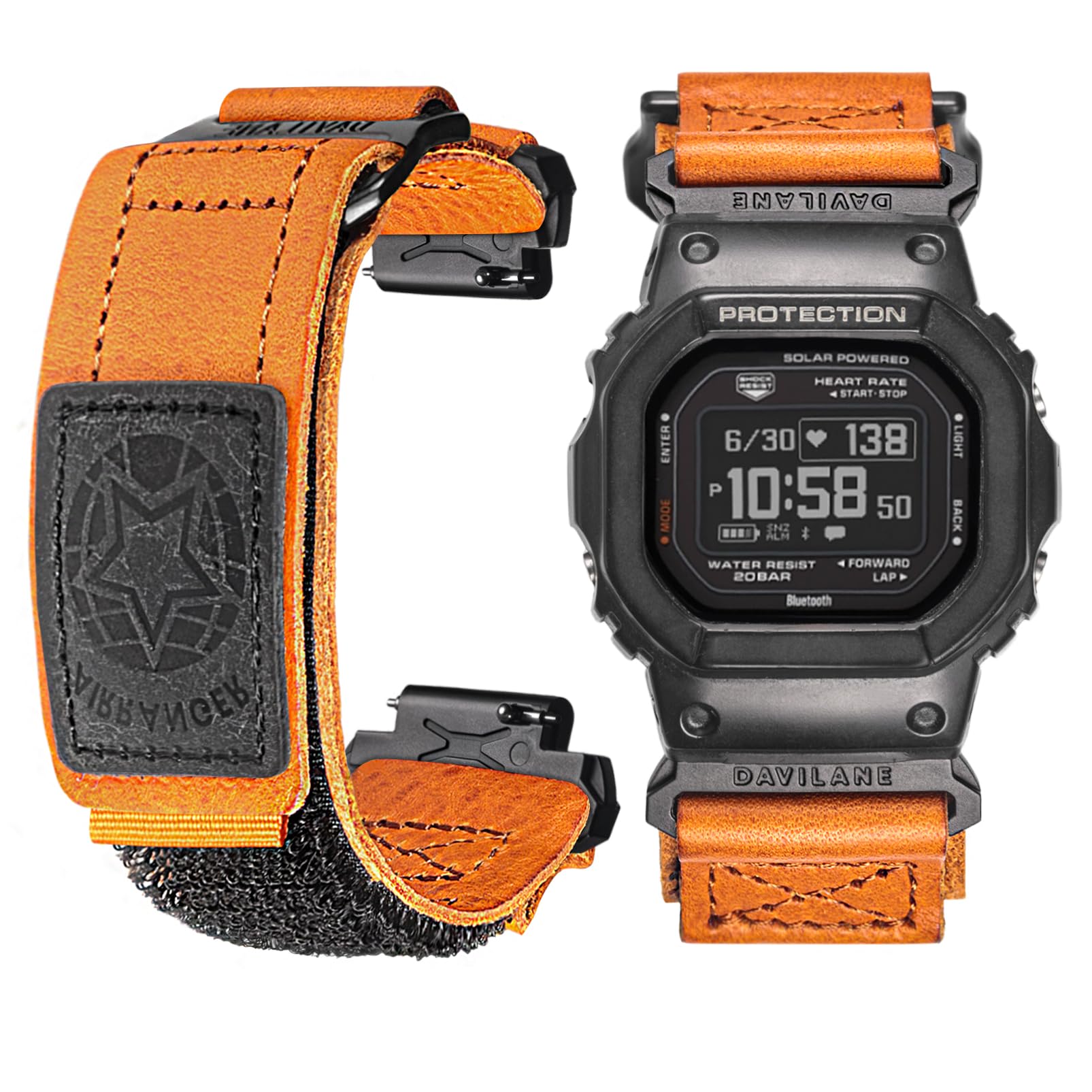Watch Band Strap for Casio Mens G-Shock GA-100/110/120/135/140/150/200/2100/2110,GB-5600,GBA-400,GW-M5610, 16mm Leather Hook & Loop Casio strap