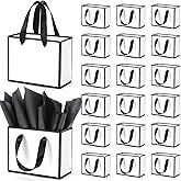 EQOREIIN 30 Pcs Small Metallic Foil Gift Bags with Handles, White Black Thank You Favor Bag with Tissue Paper for Back to School Baby Shower Wedding Mother's Day Christmas Party (6.4x3.1x5.1 Inch)