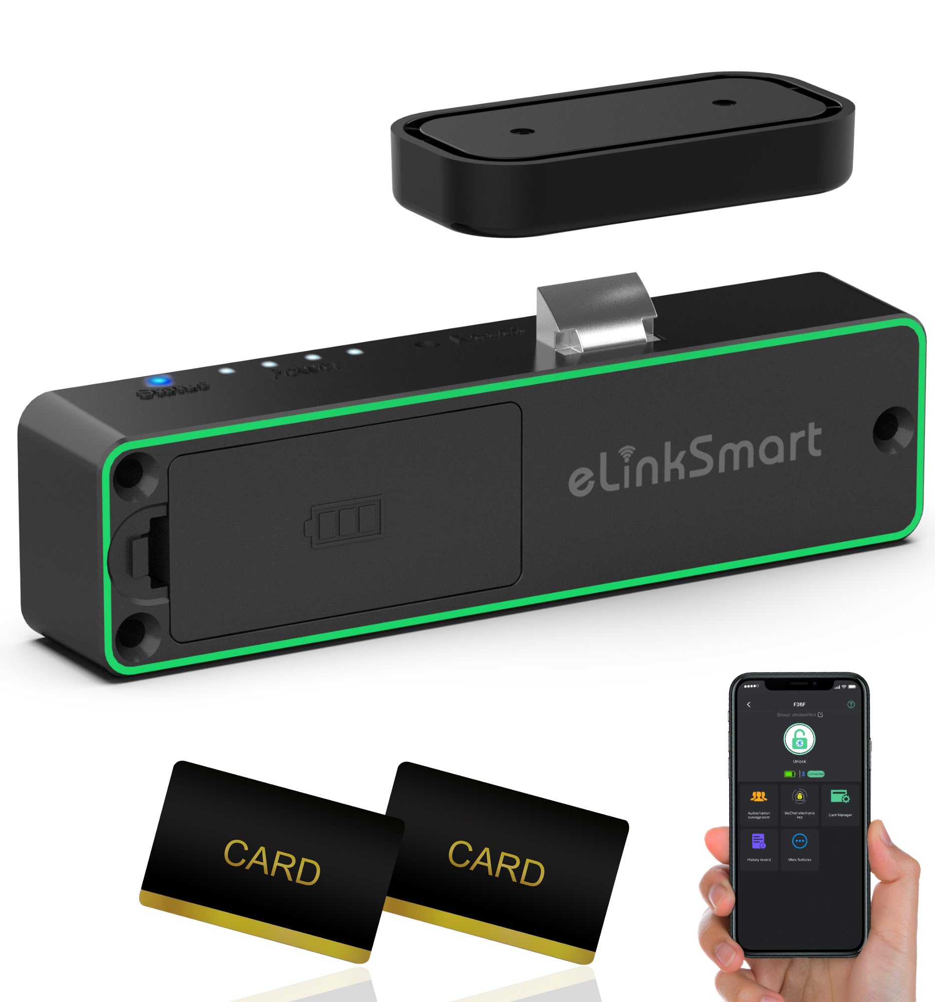 Photo 1 of Smart Cabinet Lock, Anweller Hidden No Drill Keyless Electronic Digital Bluetooth RFID Magnetic Child Safety Baby Proofing Drawer Lock for Cupboard Closet Liquor Adults Secret Cabinets - Black Green