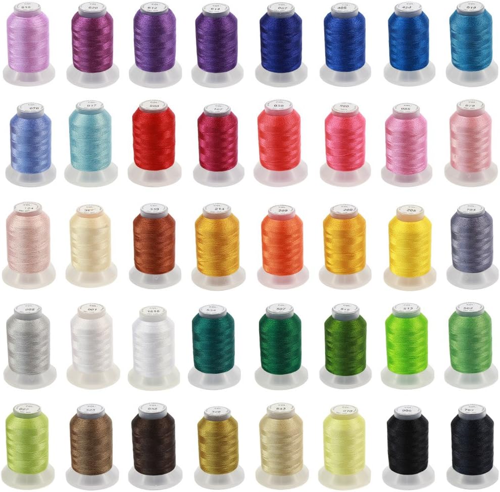 40 Colors (550 Yards Each Spool) Polyester Machine Embroidery Thread Kit Compatible with Brother Babylock Janome Singer Pfaff Husqvarna Bernina Sewing and Embroidery Machine