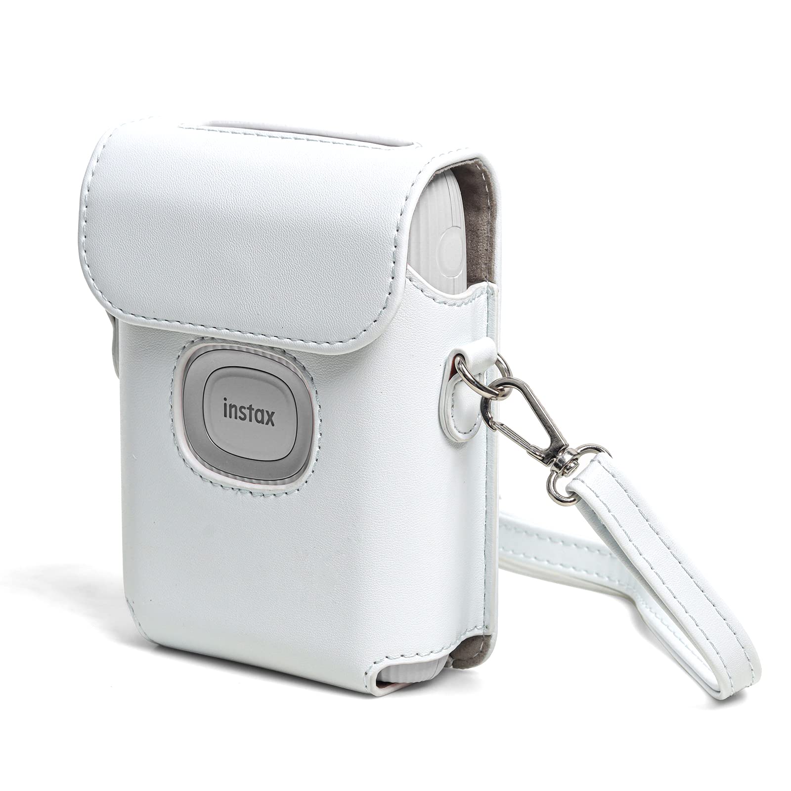 HIYQIN Leather Carry Case for Fujifilm Mini Link 2 - Mini Link 2 Photo Printer Carrying Bag Fuji Mini Link 2 Smartphone Printer Cover - White