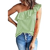 Dokotoo Womens One Shoulder Tops Ruffled Solid Tunic Shirts Sleeveless Loose Tank Top