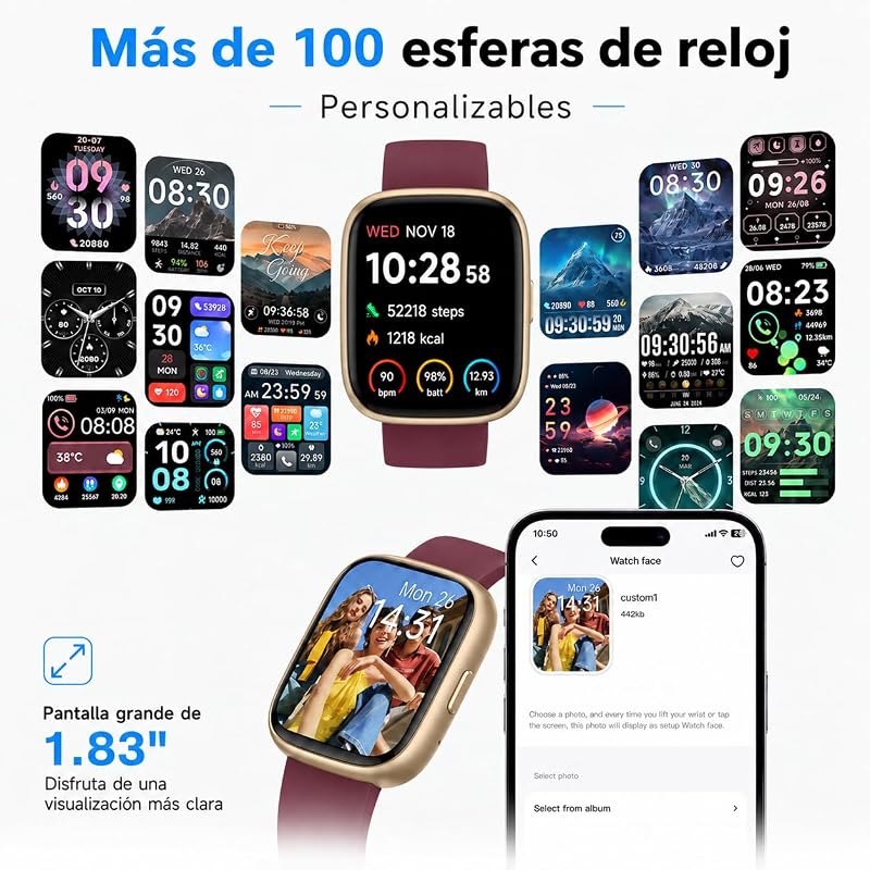- Smartwatch uomo/donna, notifiche Whatsapp, schermo touch da 1,8" HD, chiamate Bluetooth, frequenza cardiaca, SpO2, sonno, oltre 100 modalità sportive, IP68, Android/iOS