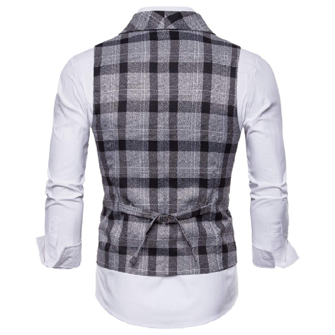 Sayah Mens Plus-Size Britain Casual Plaid Pattern Double-Breasted Suit Vest
