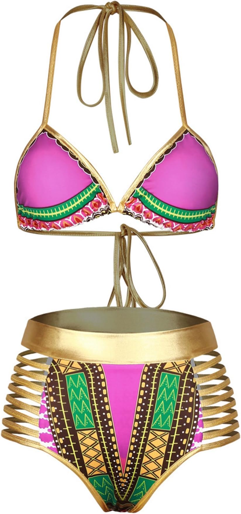 Nine Town Women Halter Neck High Waist Metallic Swimsuit African Print Bikini Set Swimwear
