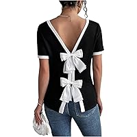 SOLY HUX Women's Bow Tie Back Tank Top - Cute Sleeveless Y2K Summer Crew Neck Tops