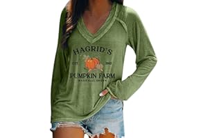 GENERIC Heevina Hagrid's Est 1962 Pumpkin Farm Macically Crown Halloween Long Sleeve Shirts for Women 2024 V Neck Tops Shirt