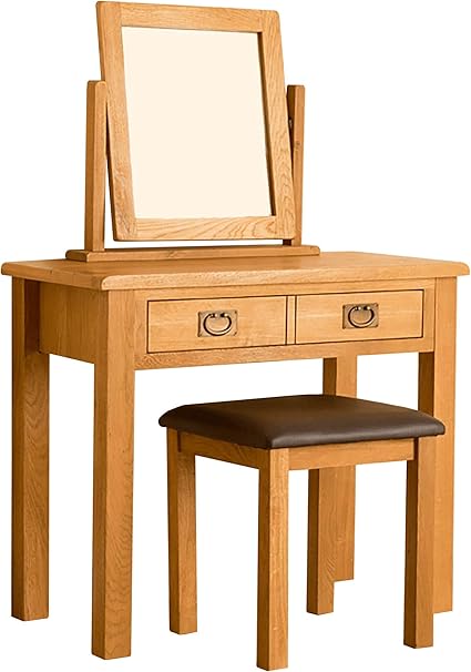 Roselandfurniture Lanner Oak Dressing Table Set With Swivel Mirror Stool Large Traditional Rustic Waxed Solid Wood Makeup Vanity Desk With Cosmetics Drawer For Ladies Girls Bedroom Amazon Co Uk Kitchen