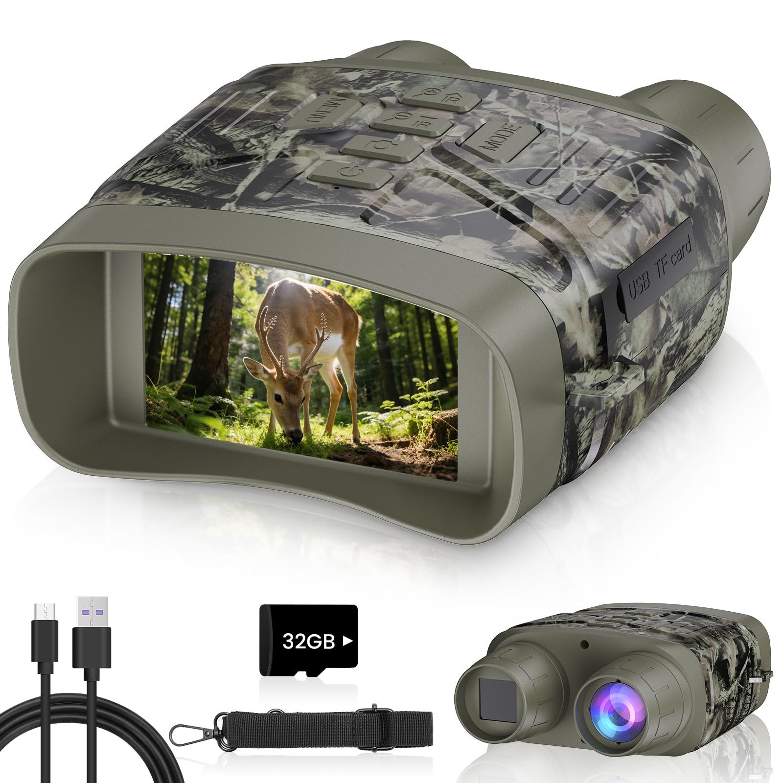 Photo 1 of HEXEUM Night Vision Goggles - 4K Night Vision Binoculars for Adults, 3'' HD Screen Binoculars can Save Photo and Video with 32GB TF Card, Camouflage, NV4000C
