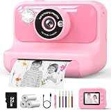 Hangrui Kids Camera Instant Print 2.4 Inch 1080P 32GB Card Pink
