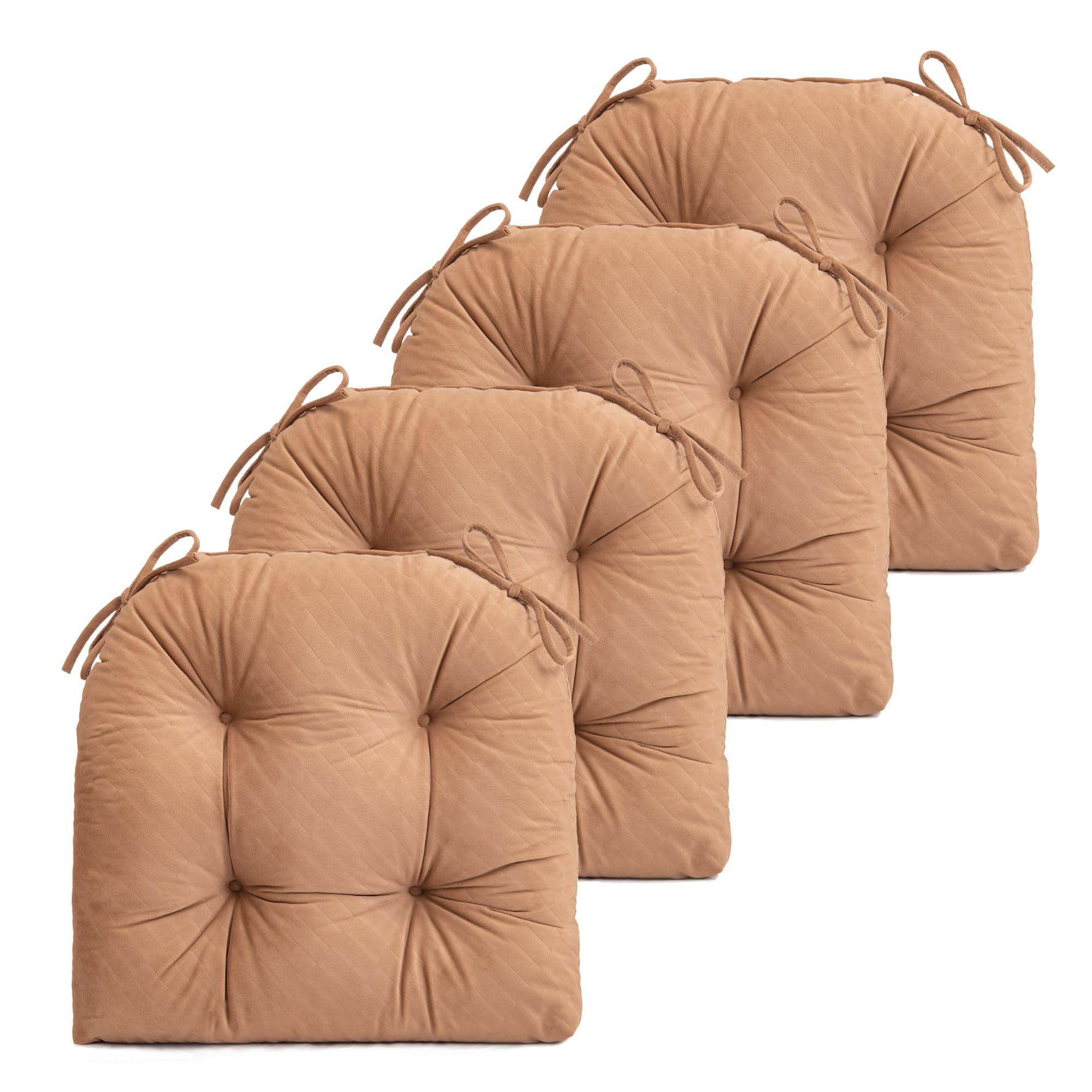 Photo 1 of FABRICASTLE Chair Cushions Pads Non-Skid Comfortable 17" x 16" Seat Cushion Cover Set of 4 for Indoor Kitchen Dining Room Office Chairs (Camel, 4 Counts (Pack of 1))