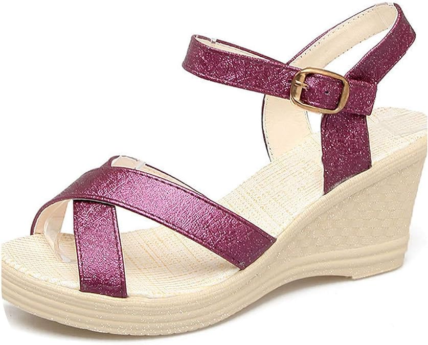 Fantasylilac Wedge Sandals Women Summer Open Toe Buckle High Heel
