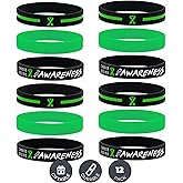 Inkstone Green Awareness Ribbon Bracelets, Variety Pack - Wholesale Pack of 12 Silicone Rubber Wristbands to Symbolize Hope, Courage, Strength, and Support - Unisex for Men Women
