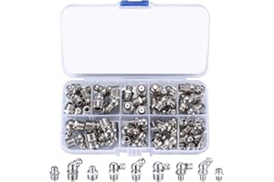 Grease Fittings Assortment Kit – 60-Piece Metric Set with M6, M8, M10 Threaded Zerk Fittings in 180°, 45°, and 90° Angles for