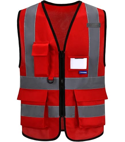 illumiNITE リフレクティブベスト L　米国製 JKSafety 9 Pockets Hi-Vis Neon Red Zipper Front MESH Safety