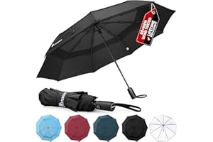 PTEROMY Windproof Compact Travel Umbrellas for Rain and Sun, Withstands 85MPH Winds Auto Open Close Folding Umbrella with Ergonomic Handle, Quick Dry Canopy for Commuting or Backpack