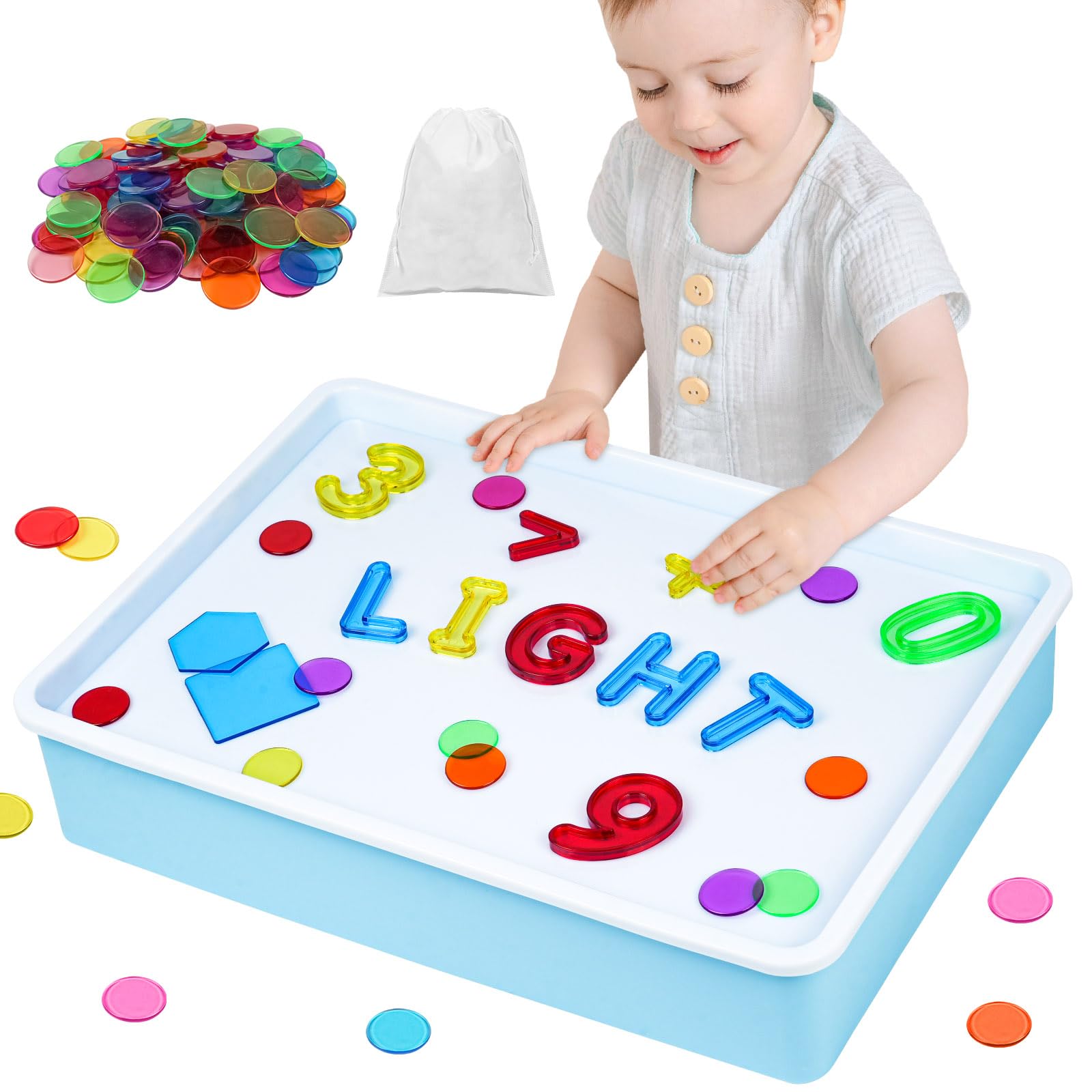 Vicloon Sensory Toys for Autism, Sensory Light Table Manipulatives and Accessories, Fun Educational Sensory Toys for Toddlers, Sensory Table Toys for Kids Autism ADHD ASD for Home School