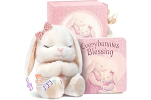 MYMATEZOE Baptism Gifts for Girl, Catholic Christening, Baby Dedication & Baptismal Gift Set for Baby Girls & Kids, with 9" Musical Praying Bunny Plush Toy & Everybunnies' Blessing Book in Keepsake Box