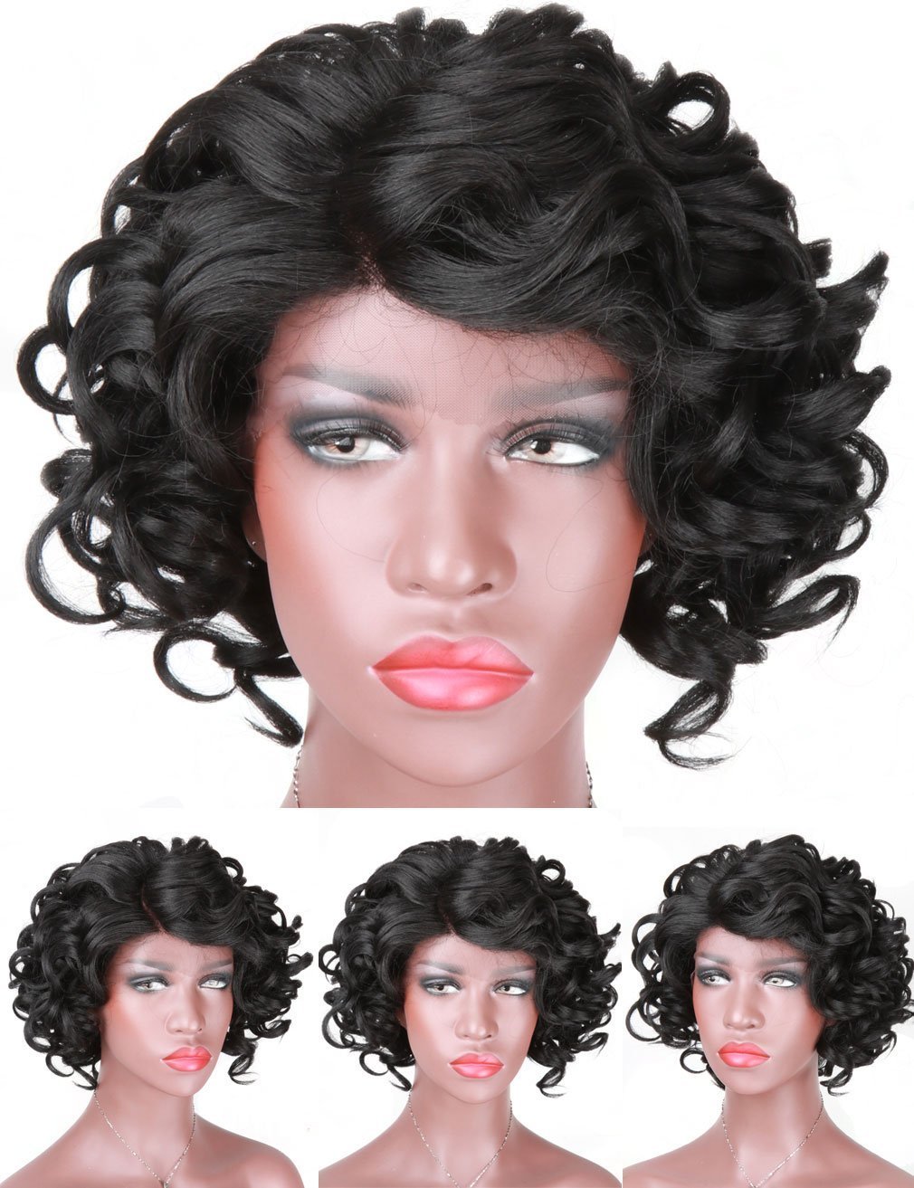 Short Lace Front Wigs for Black Women Synthetic Wigs Curly Bob Wig