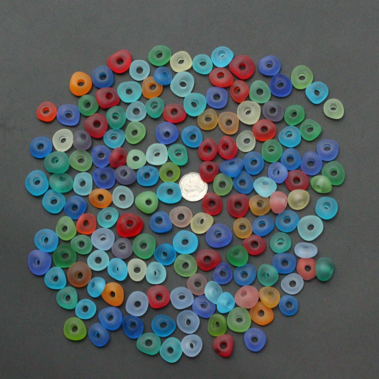 10 Pieces 4 mm Big Holes Center Drilled Sea Glass Beads/Beach Glass Beads for Jewelry Making (Rainbow)