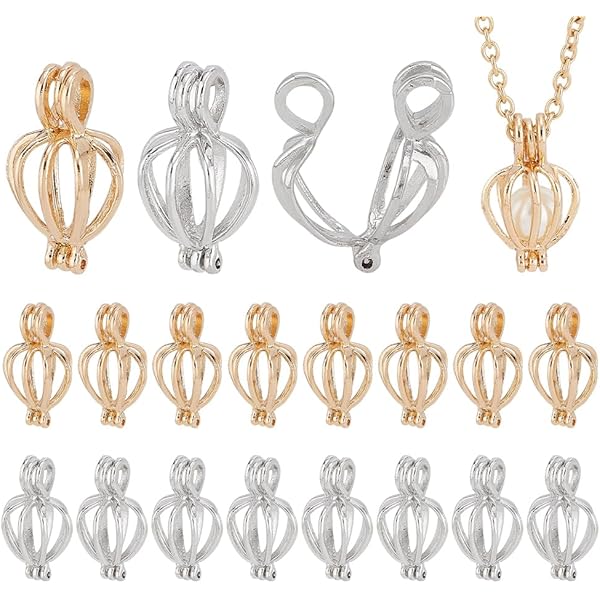 WEBEEDY Pearl Cage Holders - 4 Style Set For DIY Jewelry Making (Platinum/Golden)