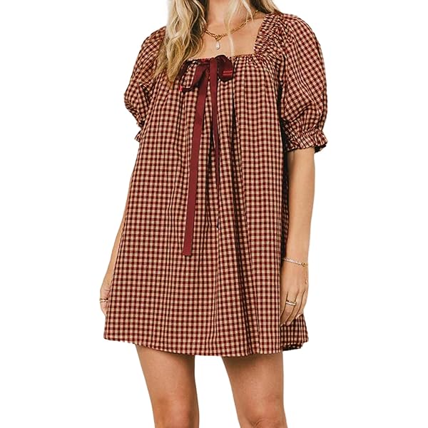 Women Christma Dress Plaid Square Neck Lace Trim Puff Sleeve Babydoll Mini Dress Gingham Ruffle Tiered Flowy Dress (Green, S) at Amazon Women's Clothing store Women Christma Dress Plaid Square Neck Lace Trim Puff Sleeve Babydoll Mini Dress Gingham Ruffle Tiered Flowy Dress (Green, S) at Amazon Women's Clothing store