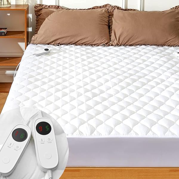 Amazon.com: Beautyrest Cotton Blend Heated Mattress Pad Secure Comfort  Technology - Luxury Quilted Electric Mattress Pad with Deep Pocket -  5-Setting Heat Controllers, Queen, White : Home u0026 Kitchen