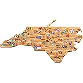 Totally Bamboo North Carolina State Shaped Cutting Board and Charcuterie Serving Platter with Artwork by Fish Kiss, Includes Hang Tie for Wall Display