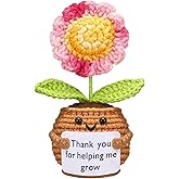 Wavwavw Valentine's Day Teacher Appreciation Gifts Thank You for Helping Me Grow Handmade Crochet Flower Doll with Card for Teacher Graduation Gifts Office Decor(Sunflower)