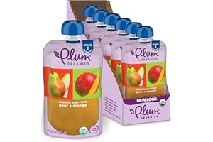 Plum Organics Stage 2 Organic Baby Food - Pear and Mango - 4 oz Pouch (Pack of 6) - Organic Fruit and Vegetable Baby Food Pouch