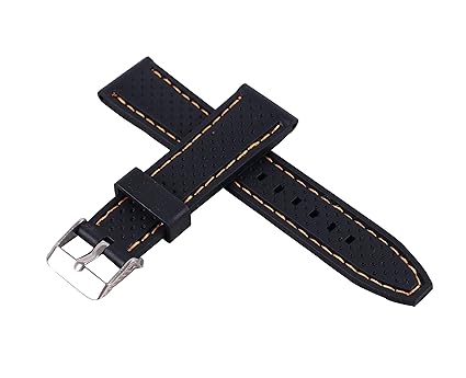 20Mm Silicone Perforated Pin Buckle Rubber Strap Diving Waterproof Sport Watch Band(Orange Stitching)