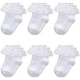 Witwot 6 Pairs Toddler Ruffle Socks Baby Girls Frilly Lace Socks Kids Ankle Dress Socks 1t -8 Years