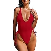 ZAFUL Women Plunging One Piece Swimsuit Backless Cross Tie High Cut Thong One-Piece Bathing Suit