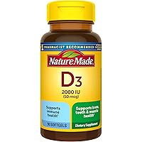 Nature Made Vitamin D3, 90 Softgels, Vitamin D 2000 IU (50 mcg) Helps Support Immune Health, Strong Bones and Teeth…