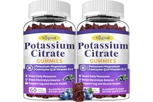 SIJIGOOD 2 Pack Potassium Citrate Gummies, Potassium Supplement for Muscle Health, Leg Cramp Relief & Electrolyte Balance, Vegan, Non-GMO, Gluten-Free, Blueberry Flavor, 120 Count