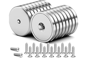 WUDIME Strong Neodymium Magnets, 16Pack 110LBS Cup Magnets with Stainless Screws for Wall Mounting, Rare Earth Magnets with Holes for Kitchen Garage Holding Tools DIY Hanging