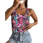 Cowgirl Tank Tops for Women Cute Western Graphic Crop Top Sexy Sleeveless Cow Skull Top Country Concert Tee Shirt