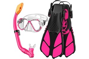 ADICOP Kids Mask Fin Snorkel Set for 3-7 Years Old Boys and Girls with Panoramic Snorkel Mask Diving Goggles Dry Top Snorkel and Adjustable Fins for Snorkeling Swimming Freediving