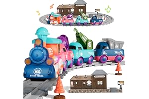BLF FUN Electric Train Set for Toddlers, Magnetic Train Toys with Light and Music, Toddler Train Track Playset 3-5, Birthday Gifts for 3 4 5 Years Old Boys Girls