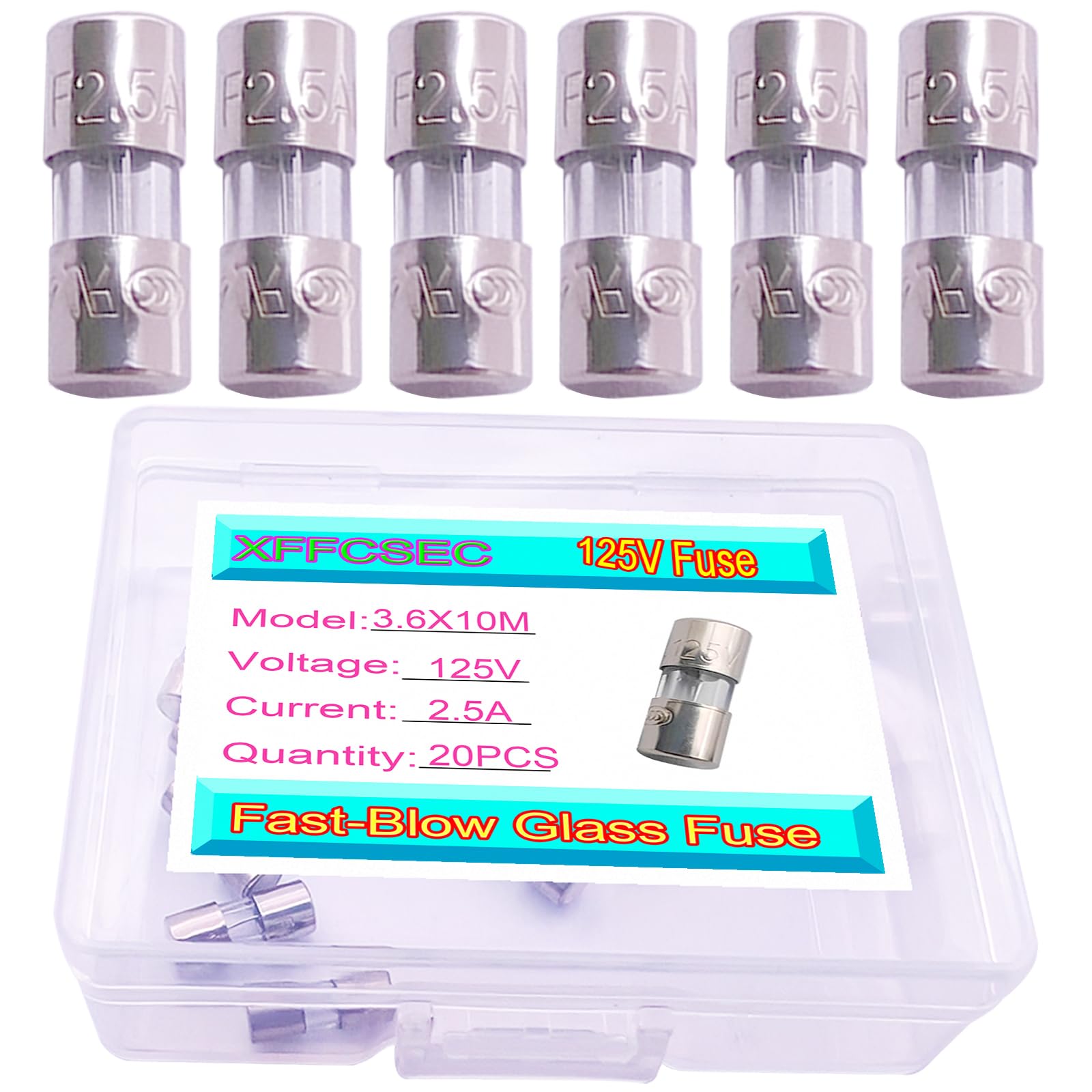 XFFCSEC Micro Fuse 20PCS 2.5A 2.5 amp 125 Volt Fuse