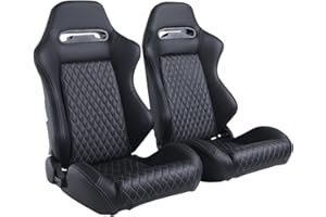 WIILAYOK Universal Racing Seats, 2 Pack PVC Leather Racing Bucket Seats Sport Pair Adjustable Seats with Sliders(Black & White)