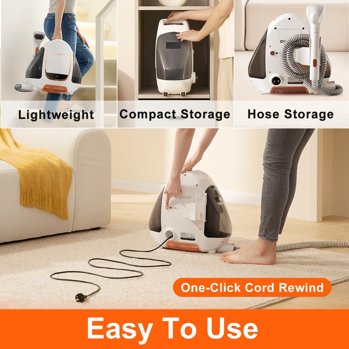 UWANT Portable Carpet & Upholstery Cleaner Machine, 12Kpa Strong