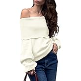 ZAFUL Women's Off Shoulder Sweater Fall Oversized Knit Tops 2025 Long Lantern Sleeve Pullover Jumper